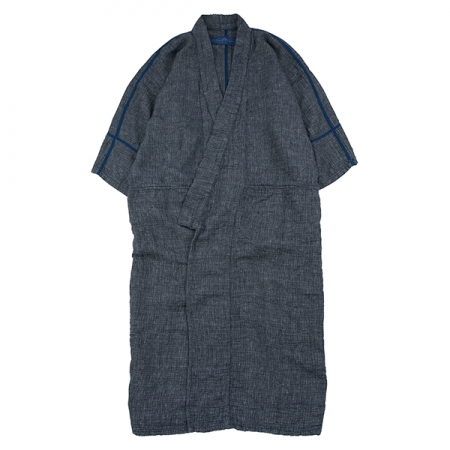 SASHIKO LINEN PREMIUM YABO YUKATA BLUE - décontracté, rustique, 75% coton, 25% lin, manteau long, robe, Porter Classic
